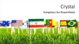  Presentation with green grass texture in soccer - PPT theme enhanced with united nations argentina - paper cut of flags background and a  colored foreground
