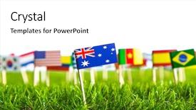  Presentation with green grass texture in soccer - Presentation having united nations argentina - paper cut of flags background and a  colored foreground