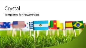  Presentation with green grass texture in soccer - PPT theme with united nations argentina - paper cut of flags background and a  colored foreground