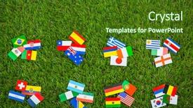  Presentation with green grass texture in soccer - Audience pleasing slide deck consisting of united nations argentina - paper cut of flags backdrop and a  colored foreground