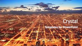  Presentation with chicago - Presentation design having booth with lighting inside the trade show pavilion background and a gray colored foreground