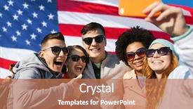  Presentation with friendship - Presentation design with united states - people international friendship and technology background and a coral colored foreground