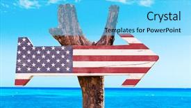  Presentation with united states flag - Theme enhanced with united states flag wooden sign background and a cyan colored foreground