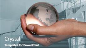  Presentation with blonde holding magnifying glass - PPT theme enhanced with united states map - woman holding glass globe background and a ocean colored foreground