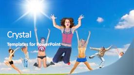  Presentation with united - PPT theme enhanced with united success jumping together background and a teal colored foreground