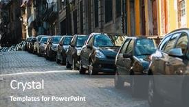  Presentation with old muscle car - PPT theme consisting of united way - cars parked along the streets background and a gray colored foreground