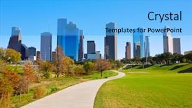  Presentation with houston - PPT theme with united way - houston skyline in sunny day background and a light blue colored foreground