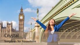  Presentation with winning - Slide deck having united win - london success happy businesswoman winning background and a coral colored foreground