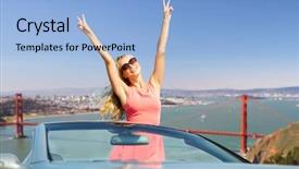  Presentation with golden car - Audience pleasing slide deck consisting of united win - travel summer holidays road trip backdrop and a light blue colored foreground