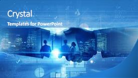  Presentation with partnership - Slide deck consisting of unity 3d - business handshake as symbol background and a teal colored foreground