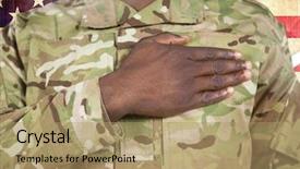  Presentation with american heart - Presentation design featuring unity 3d - close up of soldier background and a coral colored foreground