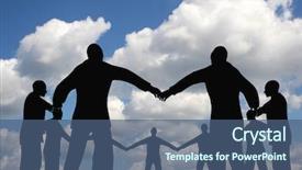  Presentation with people management word cloud - Colorful theme enhanced with unity church - people circle group on cloud backdrop and a ocean colored foreground