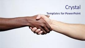  Presentation with handshake between healthcare and it - Colorful slides enhanced with unity diversity - handshake between african backdrop and a sky blue colored foreground