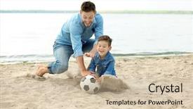  Presentation with football plays - Slides having unity free - dad and son playing football background and a soft green colored foreground
