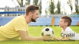  Presentation with stadium - PPT theme featuring unity game development - dad and son with soccer background and a yellow colored foreground