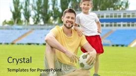  Presentation with unity - PPT theme with unity game development - dad and son with soccer background and a yellow colored foreground