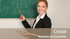  Presentation with chalkboard - Slide set featuring seminar mathmatic - portrait of teacher woman near background and a coral colored foreground