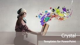  Presentation with child girl reading a book - Amazing presentation theme having univere - student girl read book backdrop and a  colored foreground