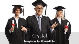  Presentation with graduation - Slide set having univeristy-dean-and-students background and a black colored foreground