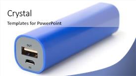  Presentation with power bank - Colorful presentation design enhanced with universal - blue portable power bank isolated backdrop and a white colored foreground