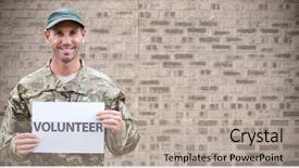  Presentation with volunteer - Slide deck featuring universal - digital composite of soldier volunteer background and a light gray colored foreground