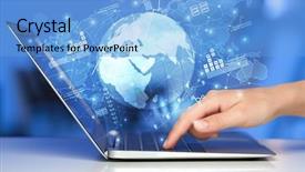  Presentation with global laptop - Amazing slides having universal - hand using laptop with global backdrop and a light blue colored foreground