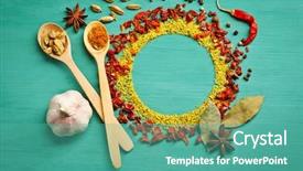 Presentation with rustic wood wooden frame - PPT layouts enhanced with universal - ring of various spices background and a teal colored foreground