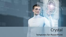  Presentation with culture media of bacteria - Beautiful slides featuring universal design - man in white touching icon backdrop and a  colored foreground