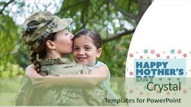  Presentation with floral mothers day - Colorful presentation theme enhanced with universal design - mother in army uniform kissing backdrop and a mint green colored foreground