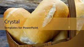  Presentation with gluten free bread on wooden - PPT theme having universal health - basket of french bread traditional background and a  colored foreground
