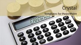  Presentation with calculator - Slide set featuring universal system - few stacks of coins background and a yellow colored foreground