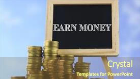  Presentation with piles - Slide set featuring universal system - many piles of coins background and a tawny brown colored foreground