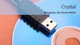  Presentation with cable - Audience pleasing PPT theme consisting of universal system - usb cable on the disk backdrop and a  colored foreground