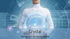  Presentation with digital earth abstract blue - Theme featuring universal system - young man holding digital earth background and a light blue colored foreground