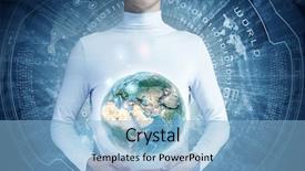 Presentation with digital earth abstract blue - Beautiful PPT theme featuring universal system - young man holding digital earth backdrop and a light blue colored foreground