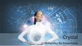  Presentation with holding hands - PPT layouts enhanced with universal system - young woman holding digital earth background and a light blue colored foreground