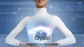  Presentation with holding hands - Beautiful theme featuring universal system - young woman holding digital earth backdrop and a light blue colored foreground