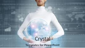  Presentation with digital earth abstract blue - Slide set featuring universal system - young woman holding digital earth background and a light blue colored foreground