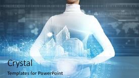  Presentation with holding hands - Amazing theme having universal system - young woman holding digital earth backdrop and a light blue colored foreground