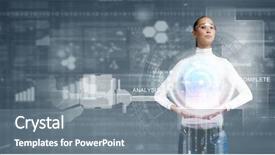  Presentation with hands holding - Audience pleasing presentation theme consisting of universal system - young woman holding digital earth backdrop and a gray colored foreground