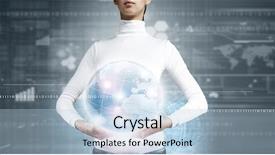  Presentation with digital earth abstract blue - Presentation theme having universal system - young woman holding digital earth background and a light blue colored foreground