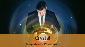  Presentation with crystal ball - Presentation theme featuring universalism - young handsome man looking background and a gold colored foreground