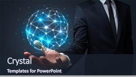  Presentation with connection - PPT layouts with universe - businessman in suit holding global background and a wine colored foreground