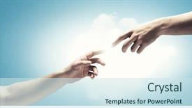  Presentation with fingers - Audience pleasing theme consisting of universe - close up of human hands backdrop and a sky blue colored foreground