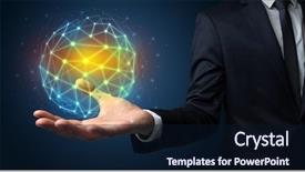  Presentation with global - Slide set enhanced with universe information - businessman in suit holding global background and a  colored foreground