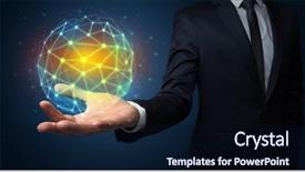  Presentation with connection - Cool new presentation theme with universe information - businessman in suit holding global backdrop and a  colored foreground