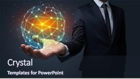  Presentation with global demography - Amazing presentation design having universe information - businessman in suit holding global backdrop and a  colored foreground