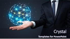  Presentation with cutout paper people standing around globe holding hands - Beautiful slide set featuring universe information - businessman in suit holding global backdrop and a  colored foreground