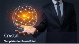  Presentation with cutout paper people standing around globe holding hands - Theme with universe information - businessman in suit holding global background and a  colored foreground