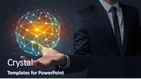  Presentation with global demography - Presentation design with universe information - businessman in suit holding global background and a wine colored foreground